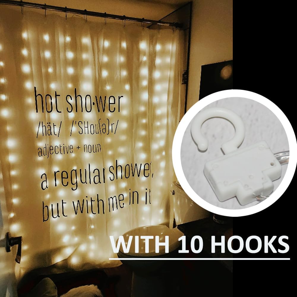 Solhice Curtain Shower Light, 72 x 72 Inches Battery Operated Waterproof Curtains Fairy Lights with 10 Hooks for Inside Shower, 180 LEDs Lighting Indoor Outdoor Decor (NO Curtain)