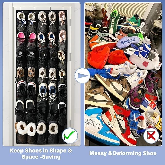 28 Mesh Pockets Hanging Over the Door Shoe Organizer, White