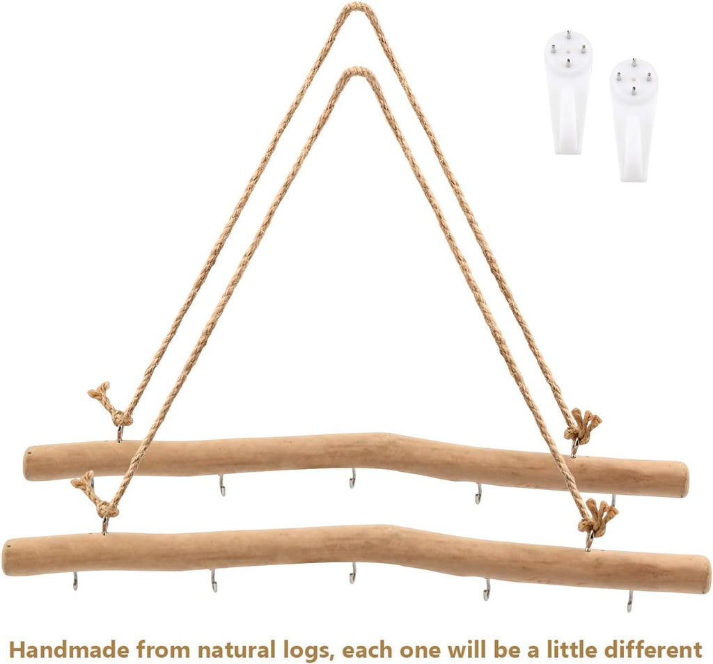 Drift Wood Branches Wall Decor with 5 Hooks,2Pcs 15.7" Driftwood for Crafts