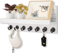 Lwenki Key Holder Wall Mount, Entryway Key and Mail Holder with 7 Sturdy Hooks for Sunglasses, Dog Leash, Decorative Wall Shelf with Mounting Hardware, 15”W x 6.7”H x 4.2”D (White)