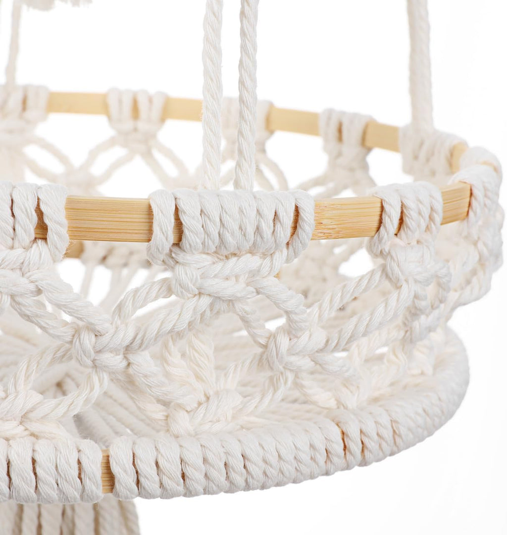 Zerodeko Plant Stand Hanging Fruit Basket 2 Tier Over The Door Organizer Woven Cotton Rope Wall Hanging Basket Magazine Racks Macrame Fruit Hammock for Organizing Storage Bohemia Decor Boho Decor