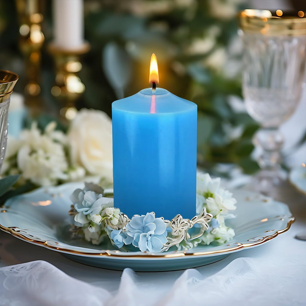 12 Pack 2x3 Hand Poured Dripless Pillar Candles, Soy Candles, Non-Toxic, Unscented, Smokeless, for Power Outages & Emergency (Blue)