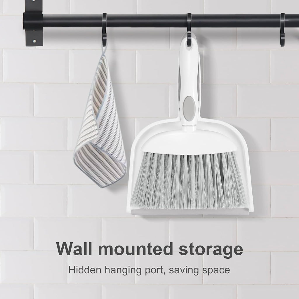NACENA Small Dust Pan and Brush Set, Mini Broom and Dustpan Set, White&Gray