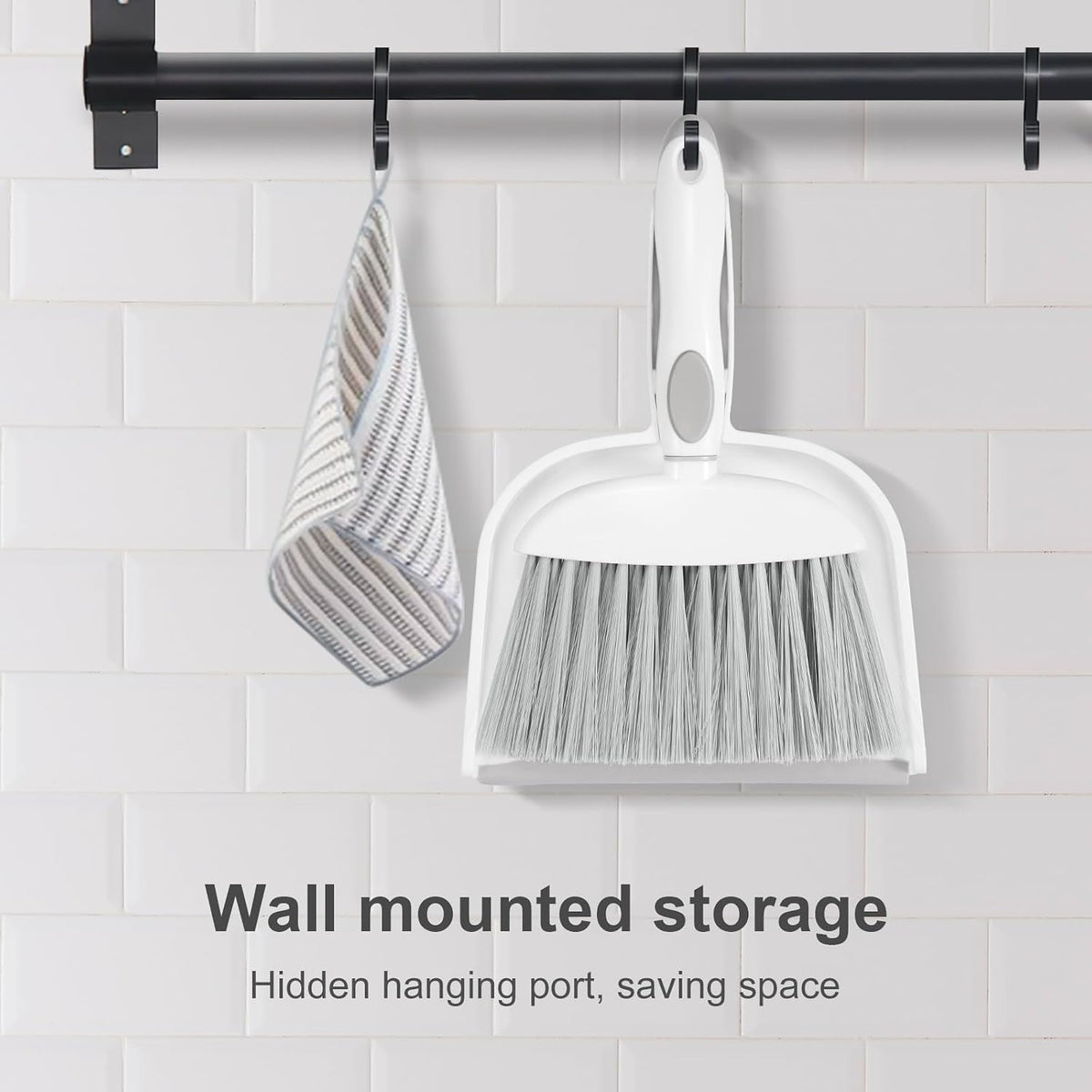 NACENA Small Dust Pan and Brush Set, Mini Broom and Dustpan Set, White&Gray