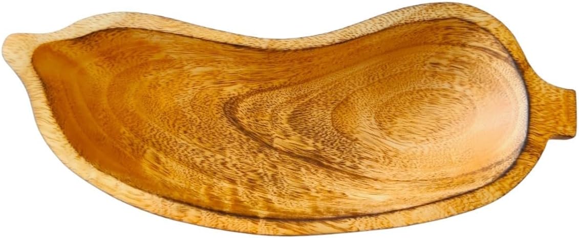 Carved Wood Bowl 10" Long Brown Banana Fruit Shaped Tray Plate - Handcrafted Functional Collectibles Wooden Crockery for Serving Candy Nuts Desserts Fruits Accent Décor Gifts