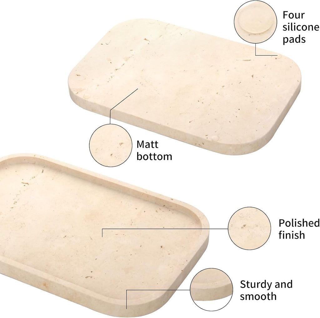 Marble Bathroom Vanity Decorative Tray, Light Travertine, 12 * 8 * 0.8