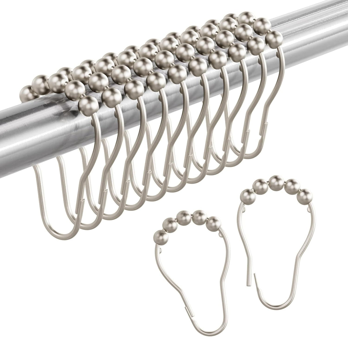 Amazer Shower Curtain Rings, Rust-Resistant Metal Shower Hooks Ring Shower Rings for Curtain Rolling Shower Curtain Hooks for Bathroom Shower Rod Shower Curtain Hangers, Set of 12, Matte Nickel