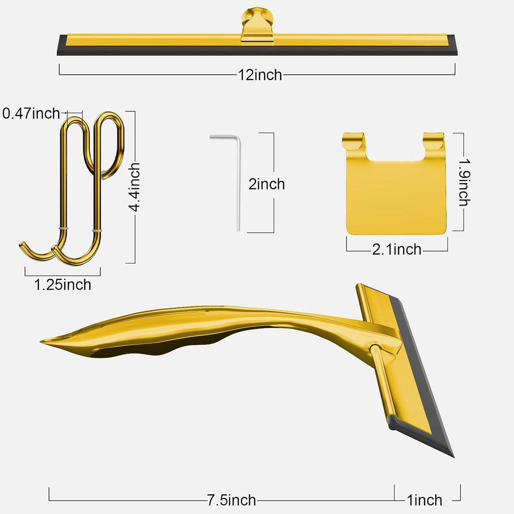 TOOVEM 12 Inch Shower Squeegee for Glass Doors, Window, Bathroom (Gold)