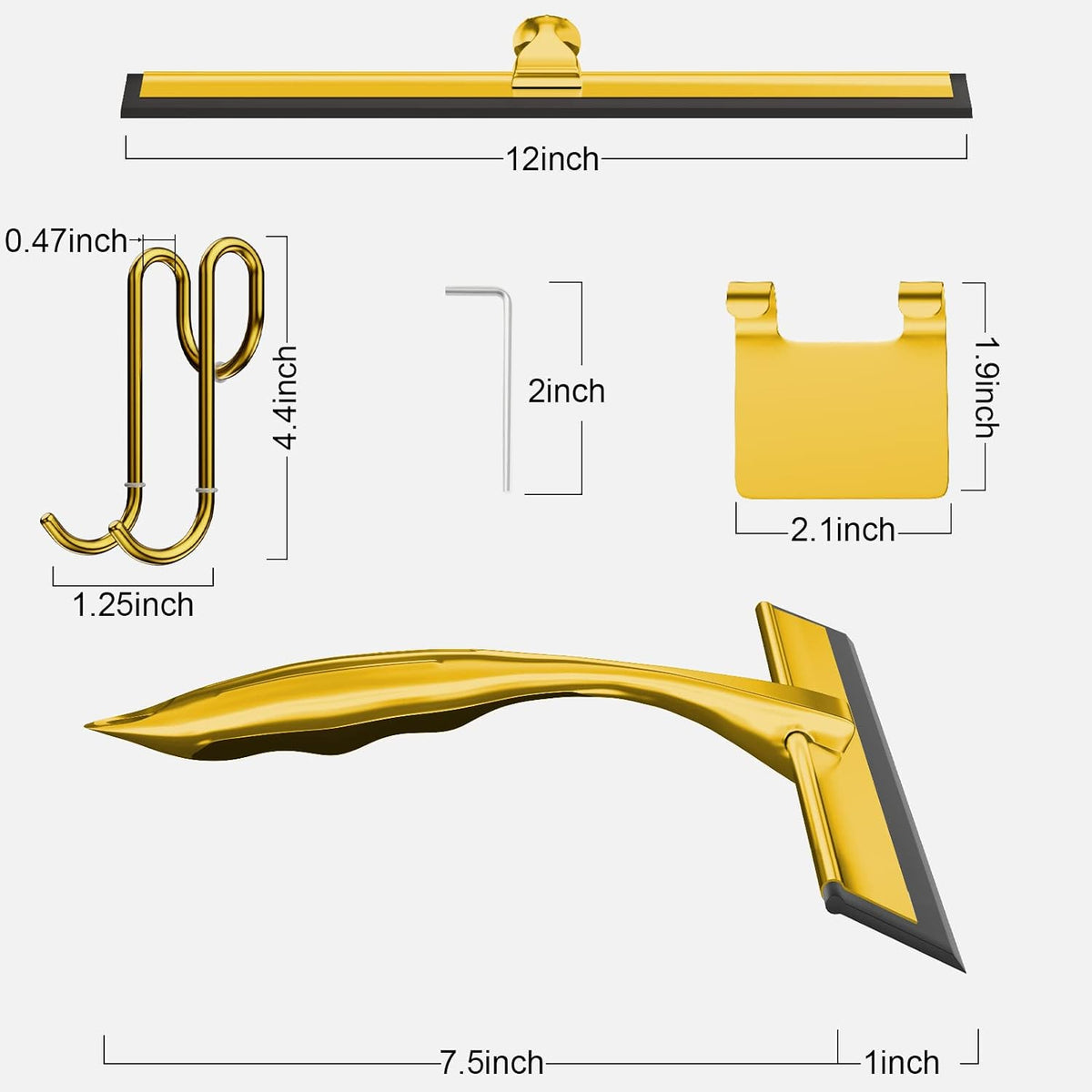 TOOVEM 12 Inch Shower Squeegee for Glass Doors, Window, Bathroom (Gold)