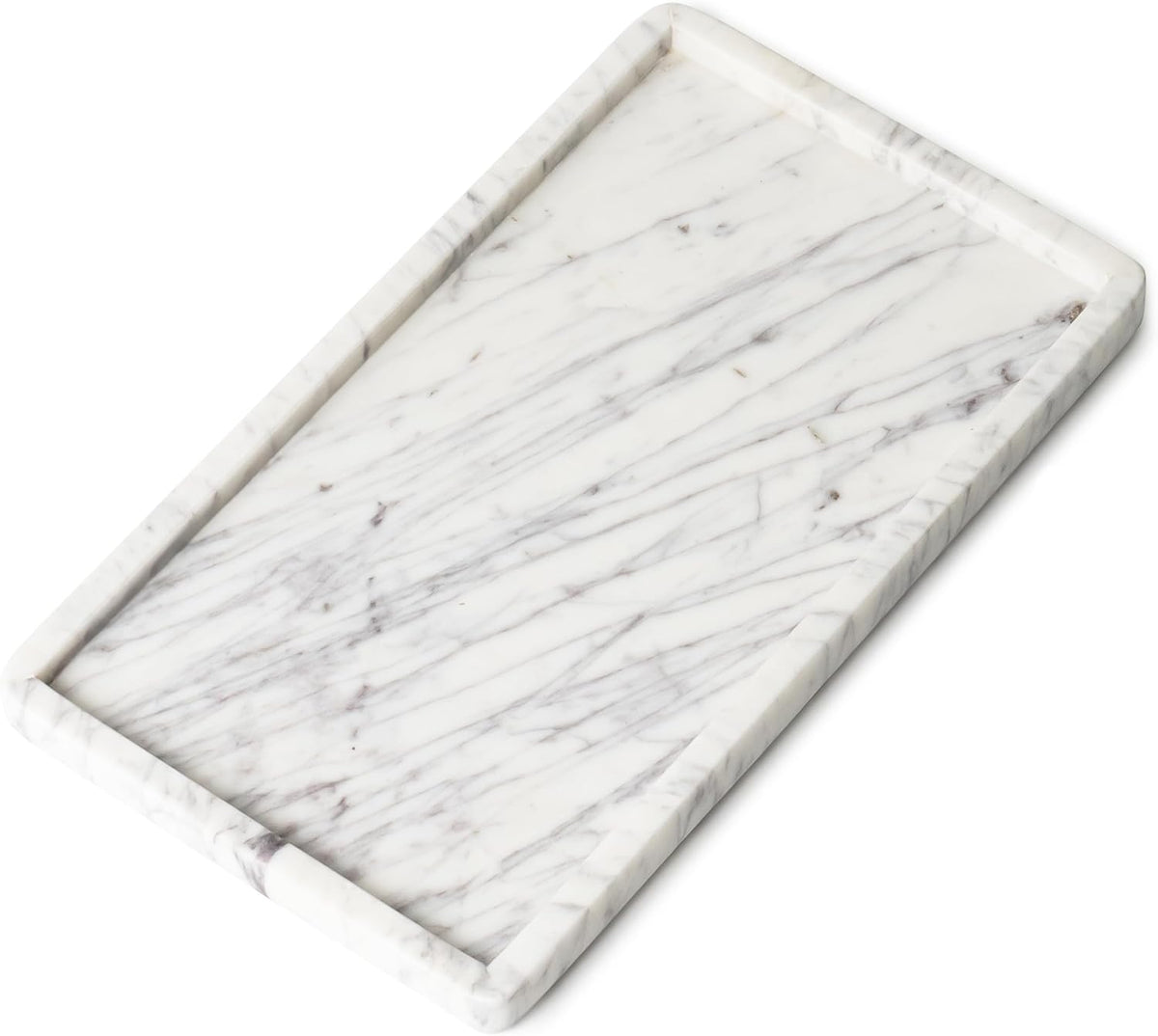 Cork & Mill Marble Tray for Bathroom Vanity, White, Large 13 x 7.5 Inch