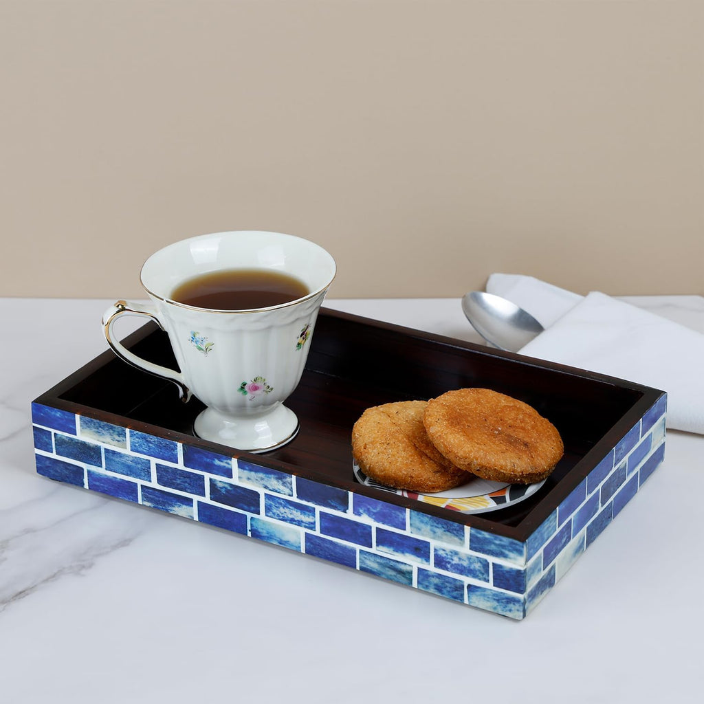 Handicrafts Home Bone Inlay Indigo Decorative Organizer Vanity Tray, 10x6