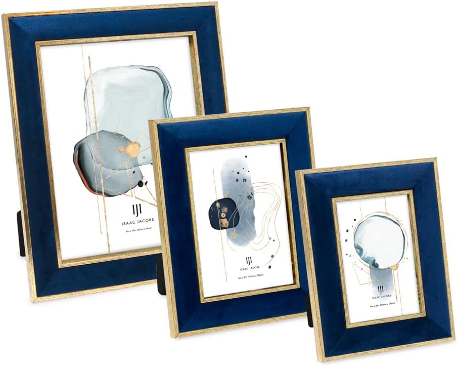 Isaac Jacobs 5x7 Navy Velvet Picture Frame w/Metallic Gold Double Border