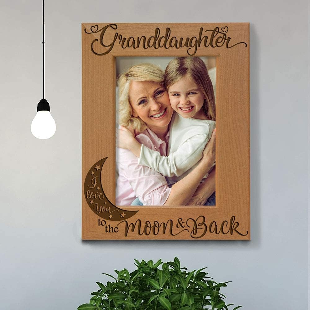 KATE POSH Granddaughter I Love You to the Moon and Back Engraved Wood Picture Frame, Grandma Grandpa Gifts, Christmas, Birthday, Mother's Day, Father's Day (4x6 Vertical)