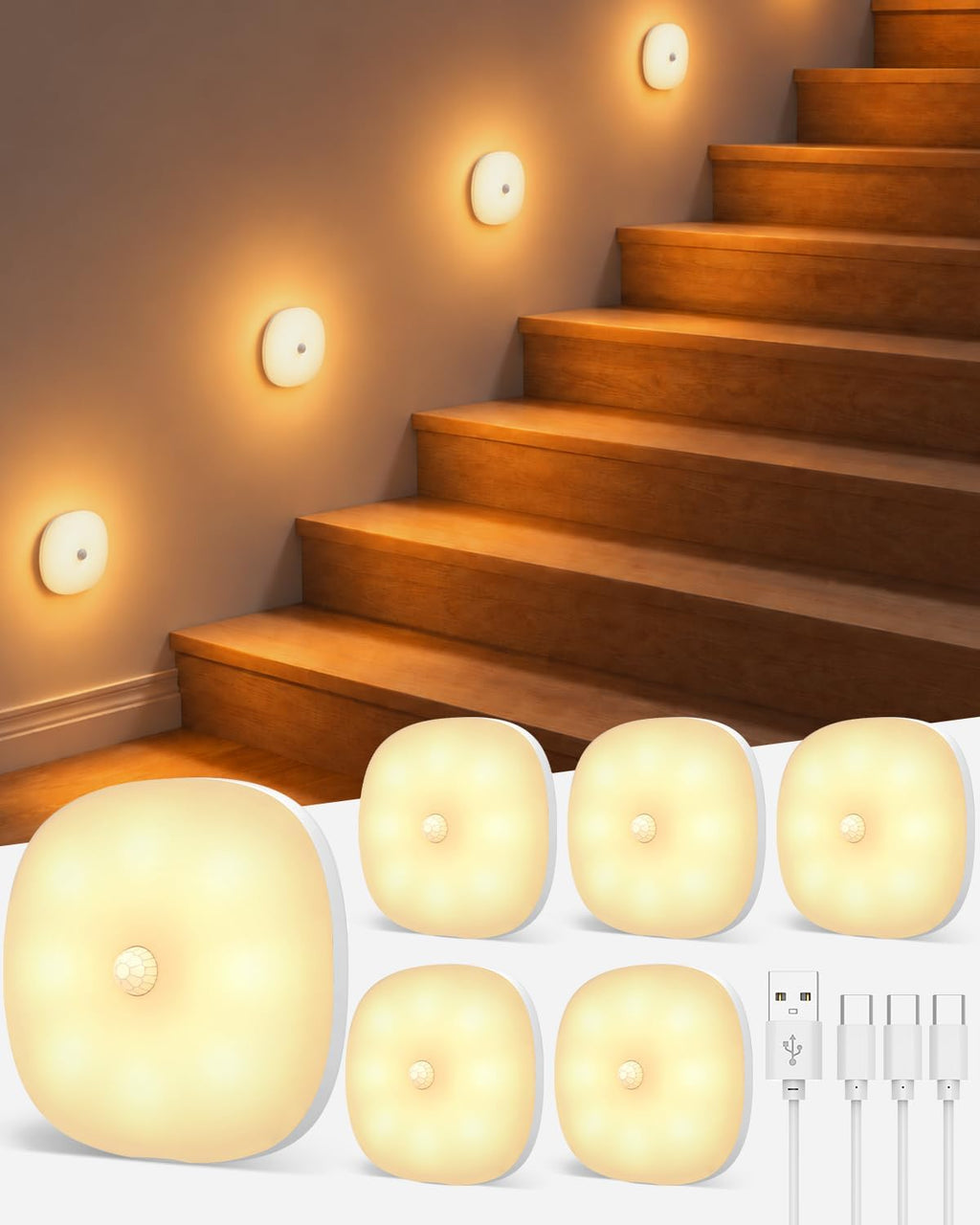 GOODEA Rechargeable Stair Lights, Motion Sensor Night Light, 3000K