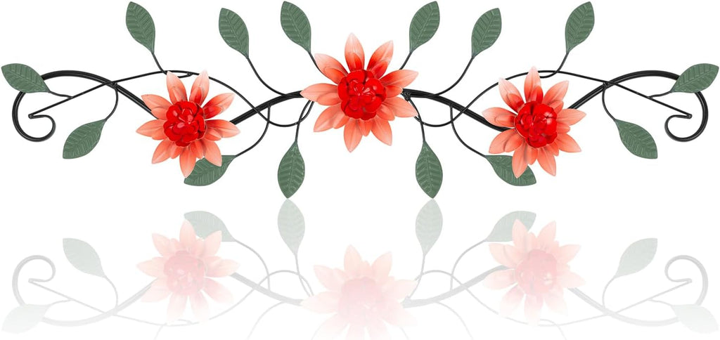 KHJCXS Metal Wall Art Modern Minimalist Metal Flowers Indoor Decor Horizontal Wall Art Iron Artwork,for Over Door,Bedroom,Living Room,Kitchen,Office Scroll Decor(Red)