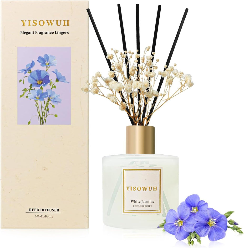 Diffusers for Home 6.76 fl oz（200ml）, YISOWUH Linen Reed Diffuser Set Oil Diffusers with 8 Reed Sticks, Long Lasting Fragrance for Home Decor, Bathroom, Livingroom, Gifts