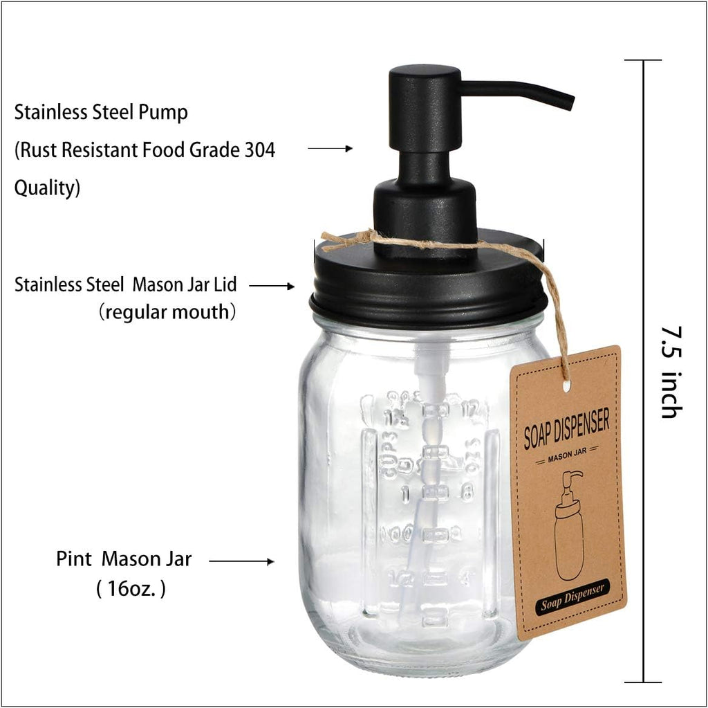 Amolliar Mason Jar Liquid Soap Dispenser, Lotion Dispenser(Black 2 Pack)