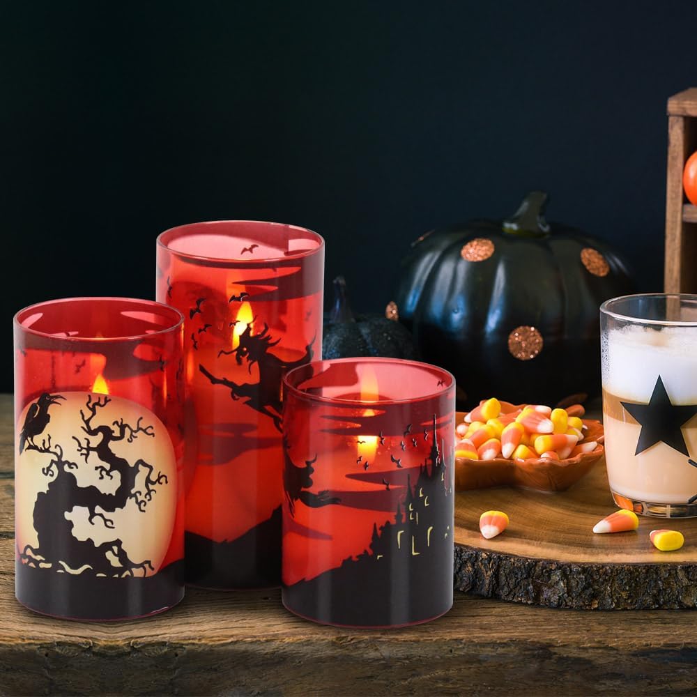 Witch Glass Flameless Candles Battery Operated with Remote Timer