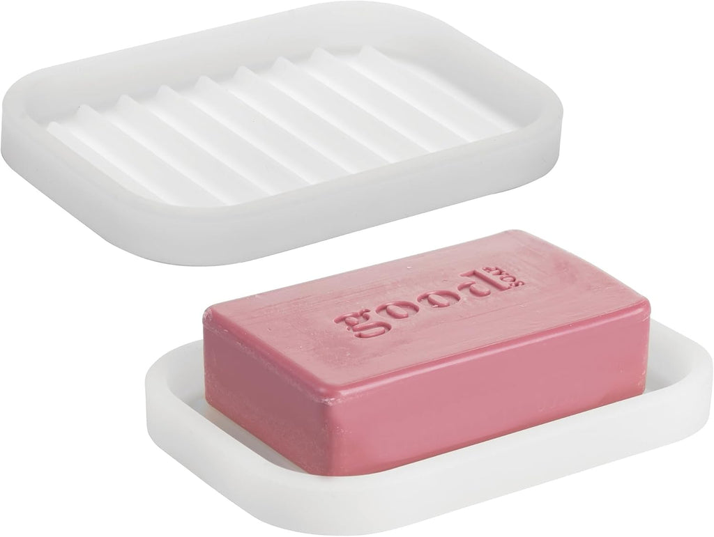 iDesign Silicone Soap Dish for Bar Soap or Scrub Brush - Ideal for Kitchen or Bathroom - Set of 2 - Clear