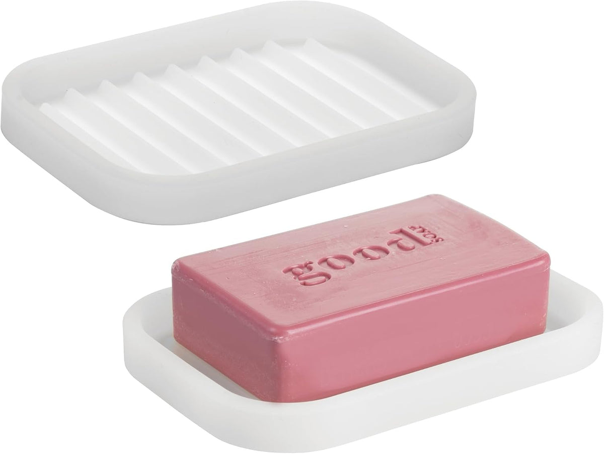 iDesign Silicone Soap Dish for Bar Soap or Scrub Brush - Ideal for Kitchen or Bathroom - Set of 2 - Clear