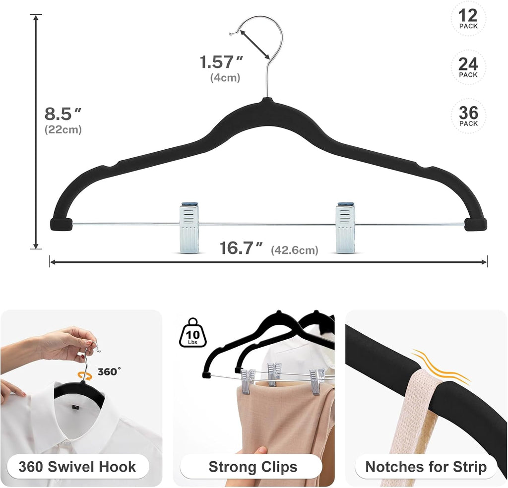 HOUSE DAY Skirt Hangers 24 Pack, Velvet Pants Hangers with Adjustable Clips