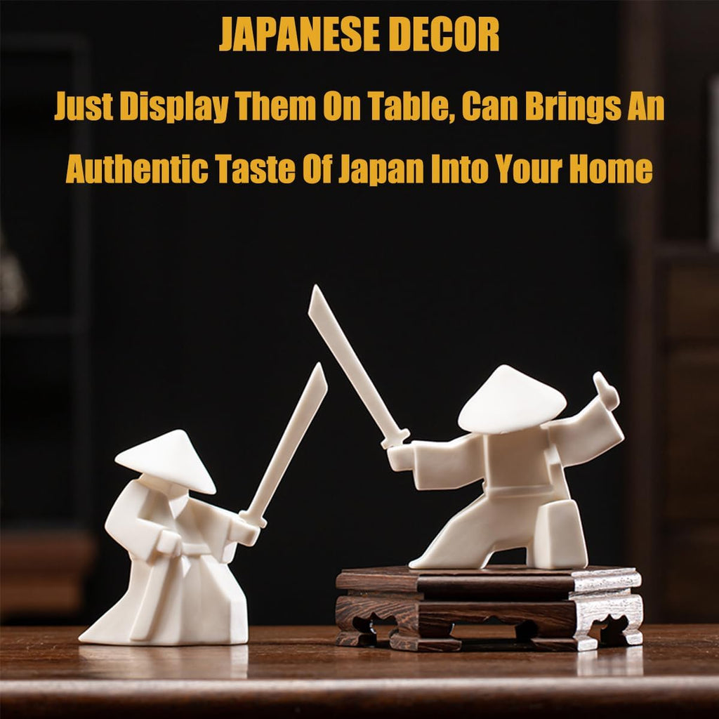 EAEMDY Samurai Figure Figurine Japanese Warrior Statue Decor for Table Room, Incense Holder for Stick Burner Incense Stick Holder, Kongfu Tea Pet Decoration (2. White A+B)