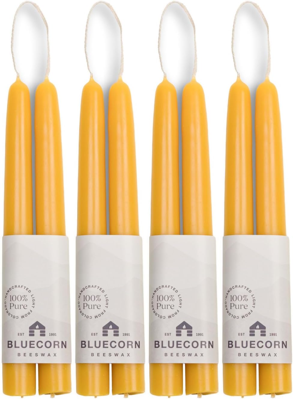 Taper Candles, 8 Inch, Raw Yellow, 8 Pack