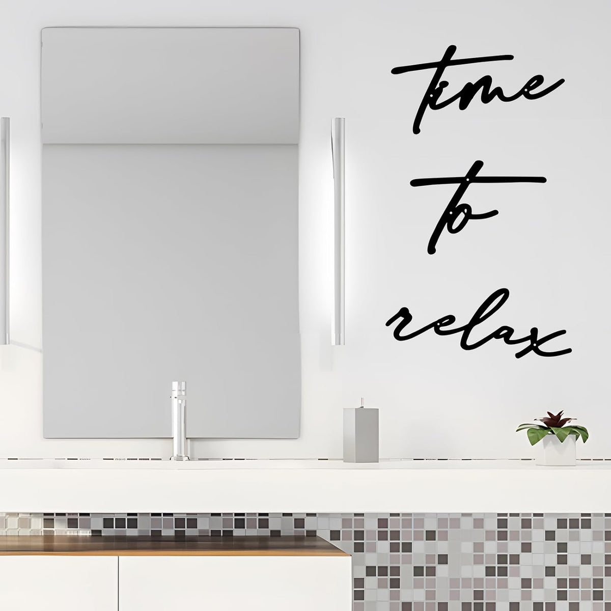 KINMAD Time to Relax Metal Wall Decor - Modern Black Bathroom Wall Art for Spa and Home
