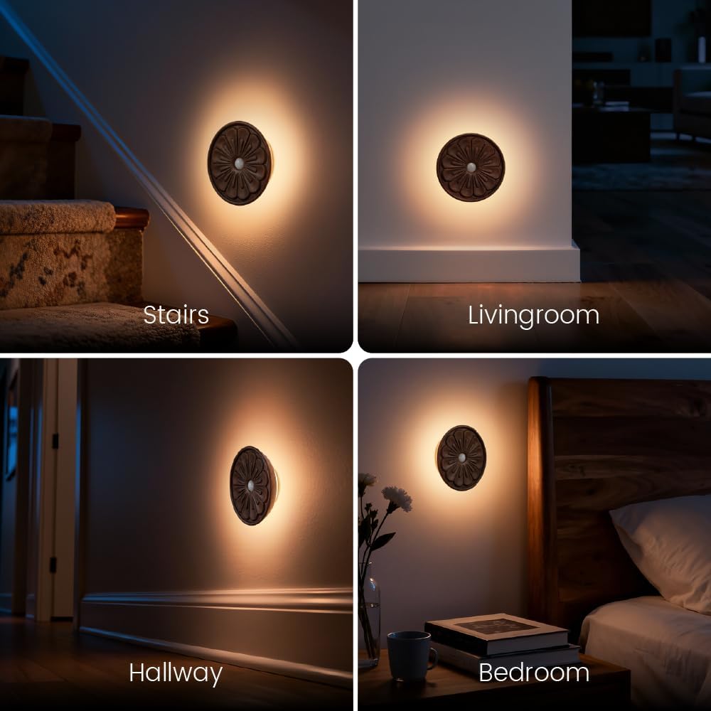 Wood Flower Night Light, Rechargeable Motion Sensor Light