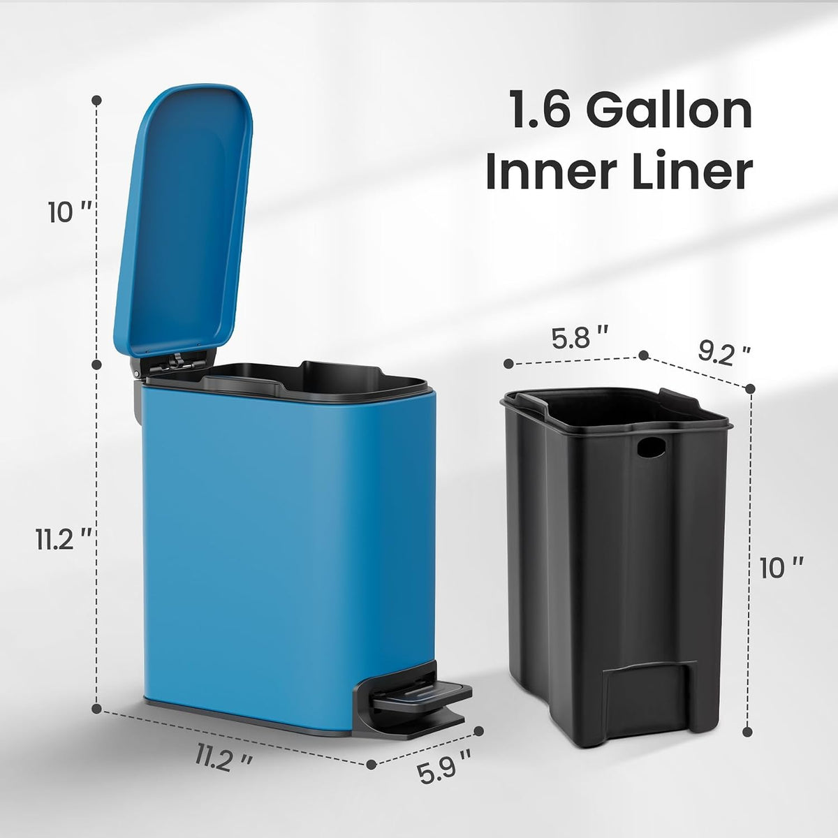 Cesun Small Bathroom Trash Can with Lid, 1.6 Gal, Soft Close, Blue