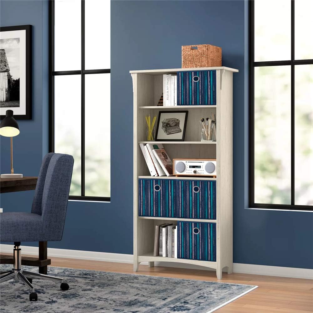 11x11x11 Inch 3 Pack Cube Storage Bins, Blue Fabric Storage Cubes with Teal & Khaki Vertical Gradient Stripes, Collapsible Cloth Storage Bins for Shelves Closet Cubbies