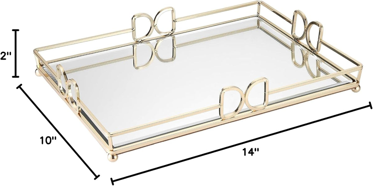 Large Gold Mirrored Tray for Makeup Vanity, 14x10 Entire Length Perfume Organizer for Dresser Top, Elegant Decorative Countertop Storage
