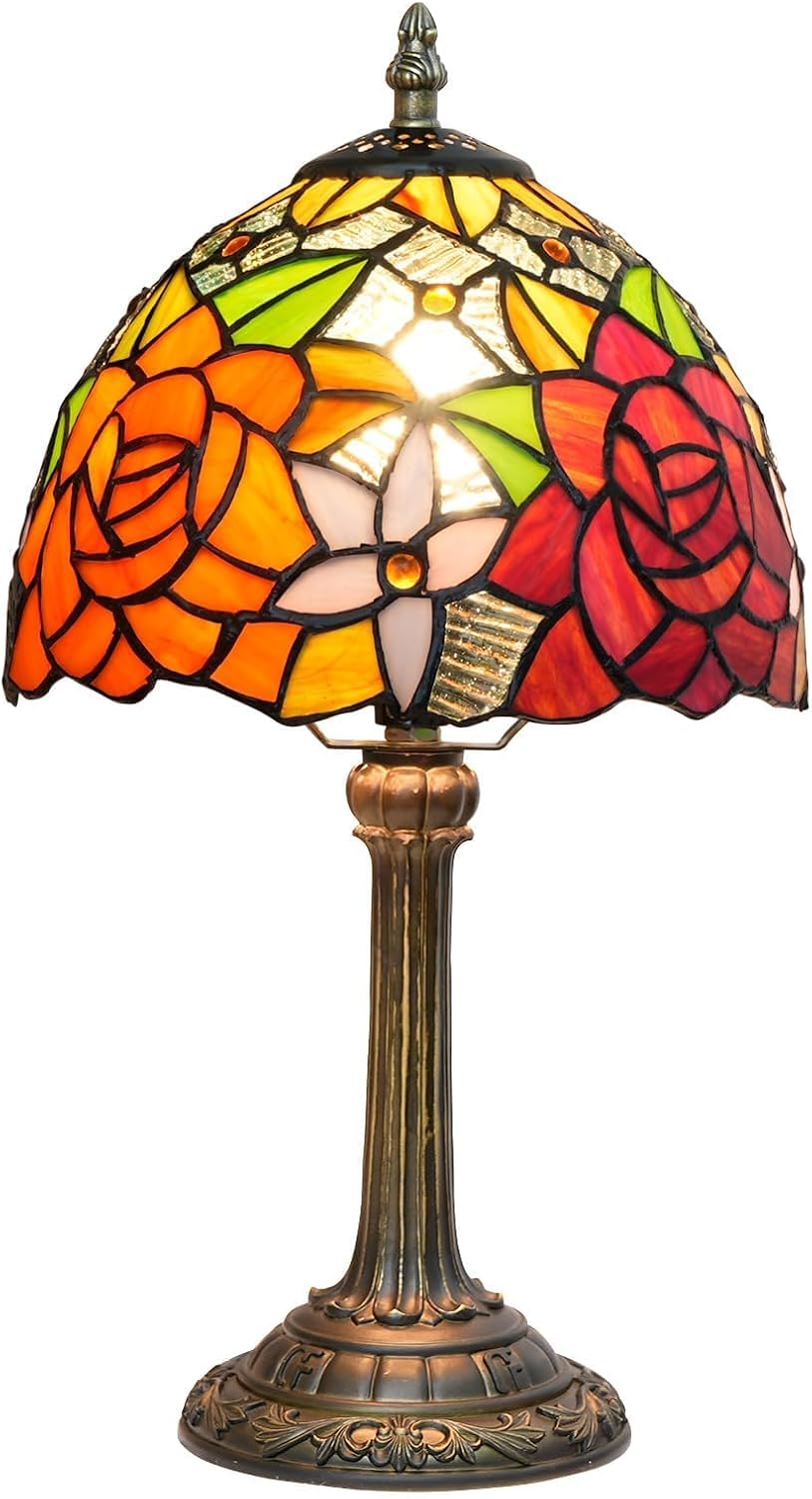 Tiffany Lamp Stained Glass Table Lamp Rose Flower Small Bedside Lamp Living Room Dining Room Office Decoration Desk Lamp Home Decoration Creative Gift