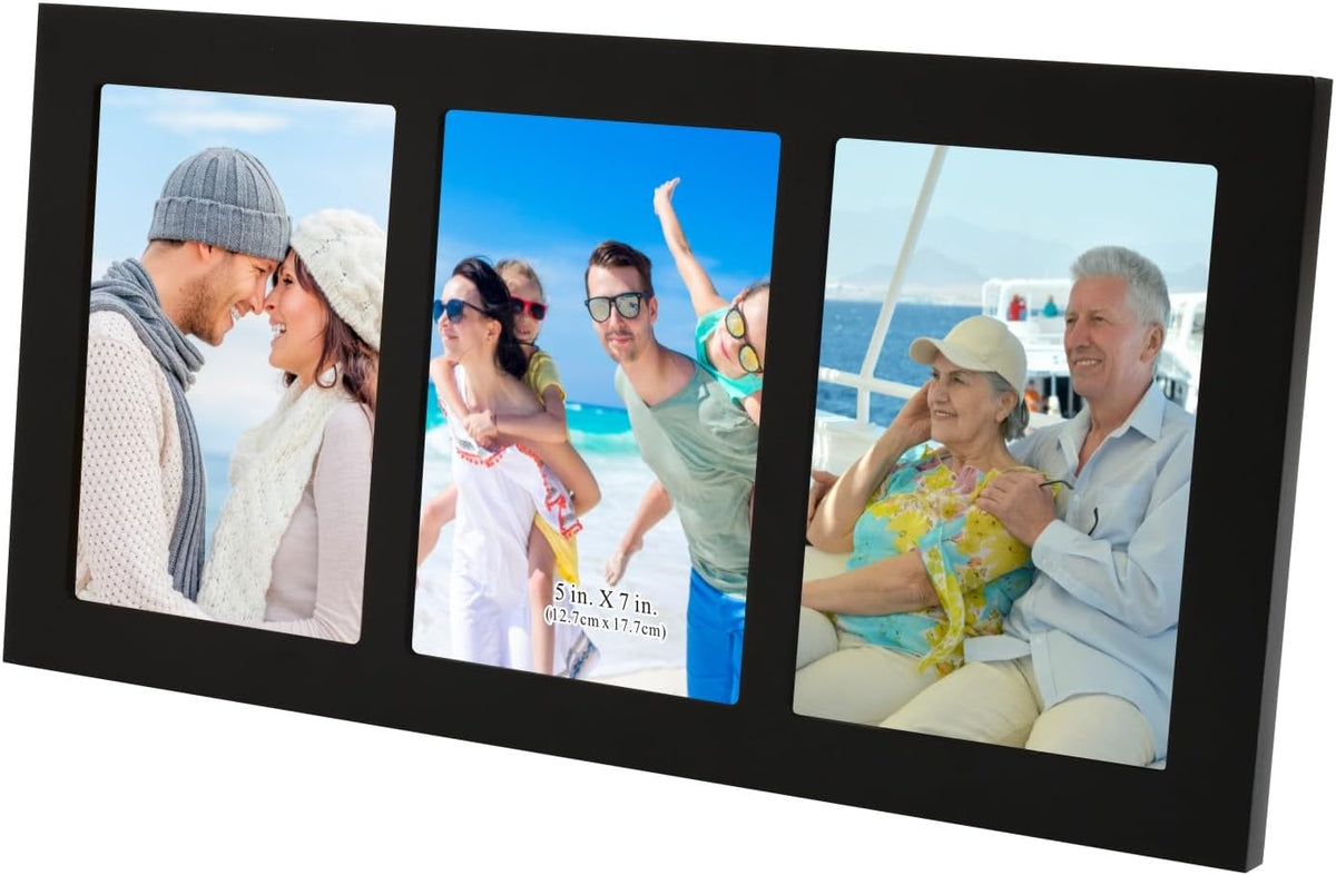 Collage Picture Frame Black Wood 5x7 3-Opening 1 Pack