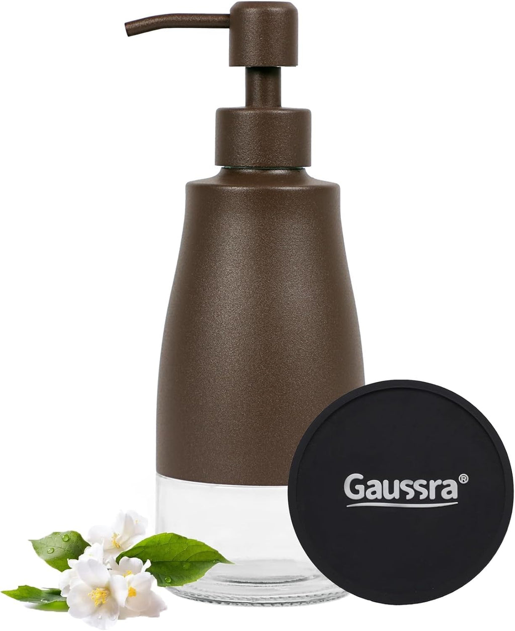 Gaussra Matte Brown Soap Dispenser with Coaster & Stickers - 11 OZ / 320 ML
