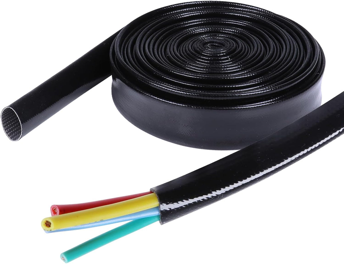 Silicone Fiberglass Sleeve Heat Shield Wire Protective High Temperature Electrical Insulation Self-extinguishing Black (9/16"-9ft)