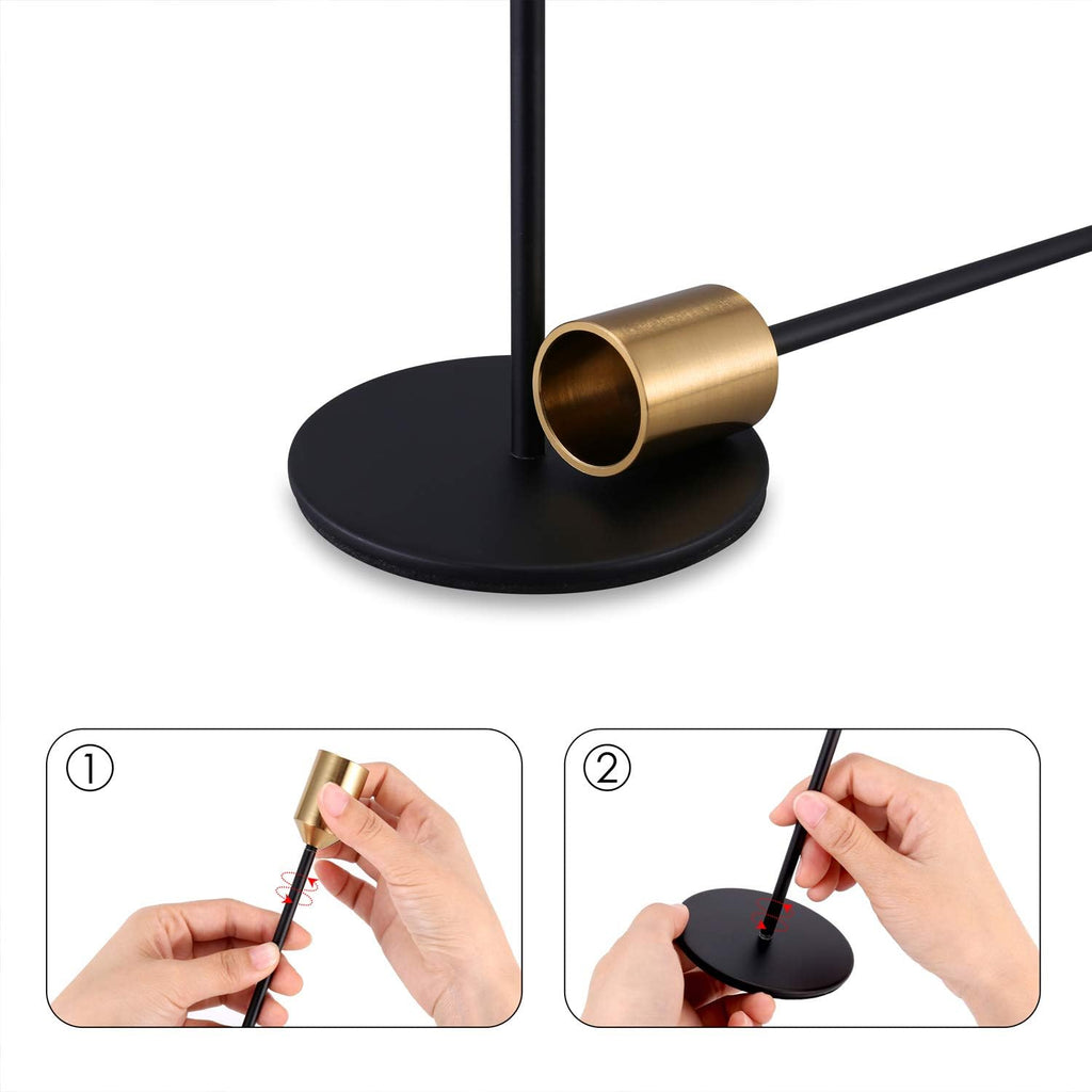 Black Gold Metal Taper Candle Holders Set of 12, Wedding Table Decor