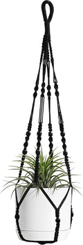 Macrame Plant Hanger Indoor Hanging with Wood Beads Macrame Planters No Tassel for Indoor Outdoor Boho Home Decor 35 Inch (Black,1pc)