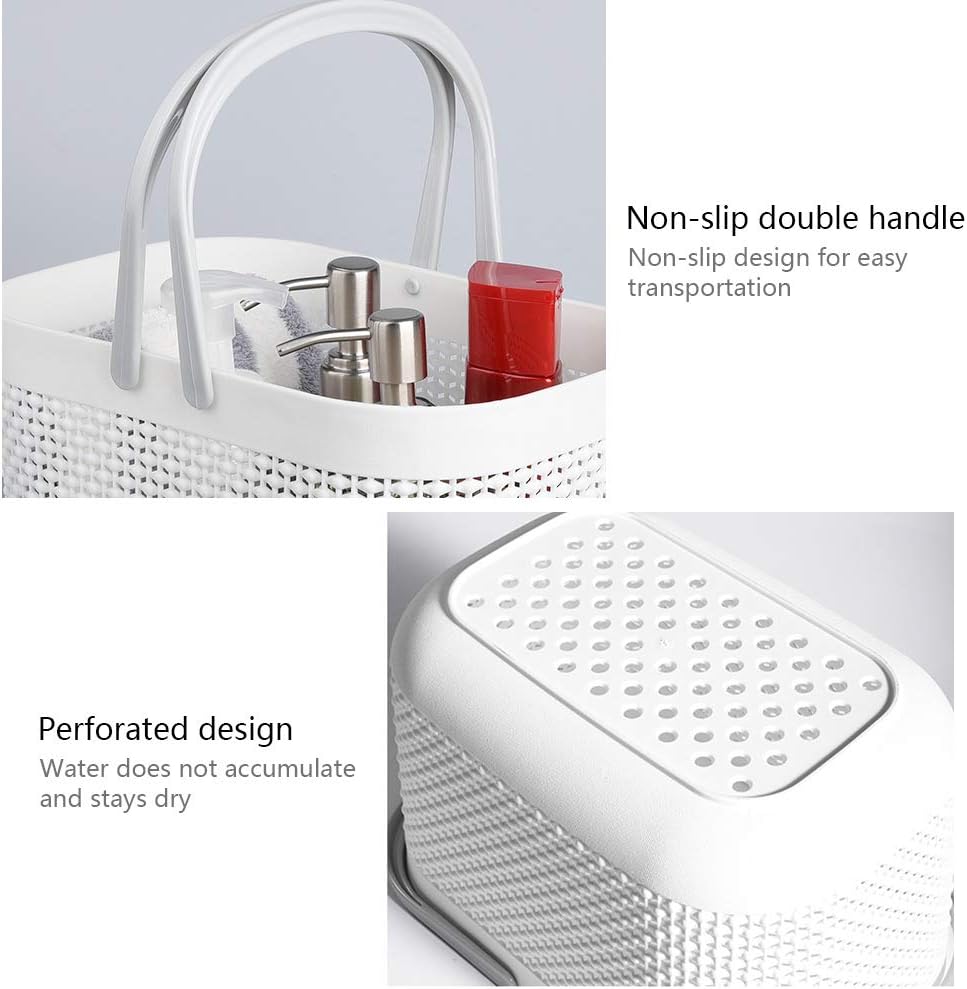 Plastic Portable Shower Caddy Basket, Storage Organizer with Handle, White