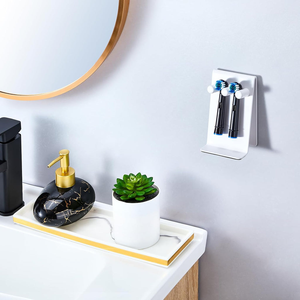 Electric Toothbrush Head Holder, Self Adhesive or Desktop Tooth Brushing Holder, Wall Mounted Toothbrush Holders Shower Bathroom, Tooth Brush Holder Organiser (White, Small)