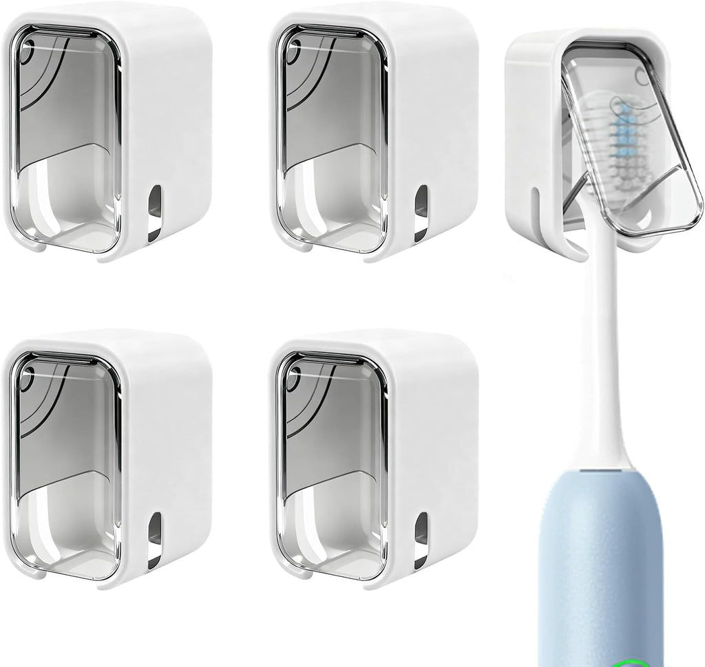 4 Pack Mini Toothbrush Holder Wall Mounted with Cover, Single Slot Toothbrush Storage Organizer for Shower, Compact Toothbrush Holders for Bathroom & Travel, Ideal for Family Tooth Brushes