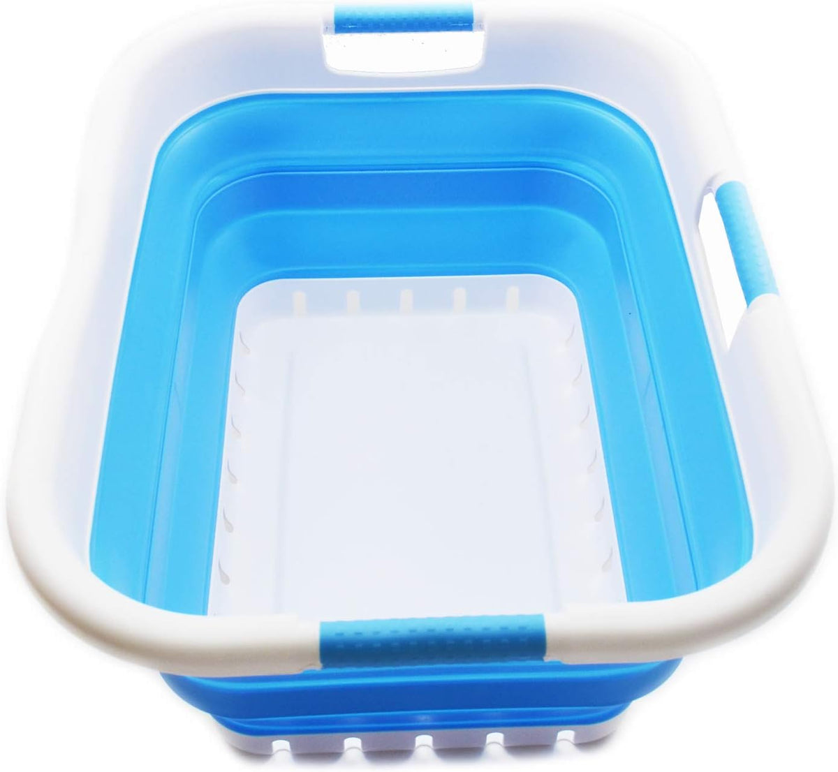 SAMMART 41L Collapsible 3 Handled Plastic Laundry Basket - Foldable Pop Up Storage Container/Organizer - Portable Washing Tub - Space Saving Hamper/Basket (3 handled rectangular, Dark Blue)
