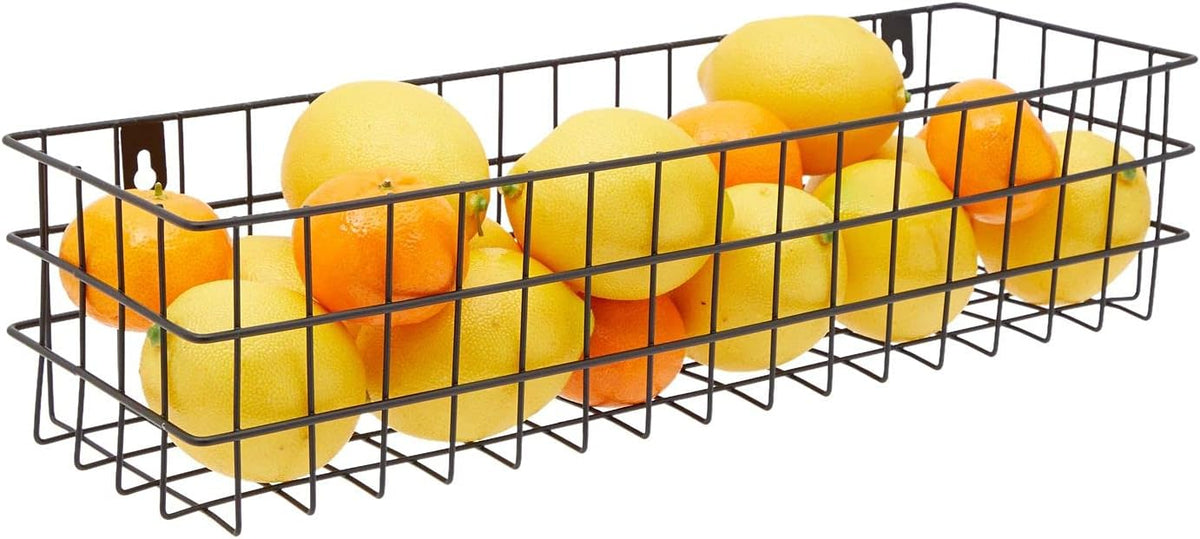 Farmlyn Creek Wall Storage Basket Organizer - Black Metal 3-Piece Set (Small, Medium & Large) - Wire Baskets for Wall - Space-Saving Kitchen & Bathroom Storage