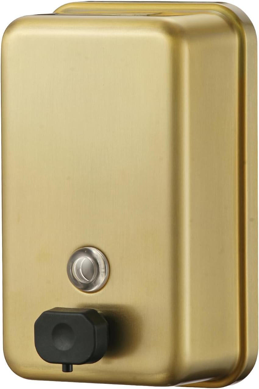 Stardrix Brushed Gold Stainless Steel Vertical 1100ml/37oz Capacity Commercial-Grade Soap Dispenser, Wall-Mounted Bathroom Hand Soap Dispenser with Corrosion-Proof Lining and Anti-Leak Pump