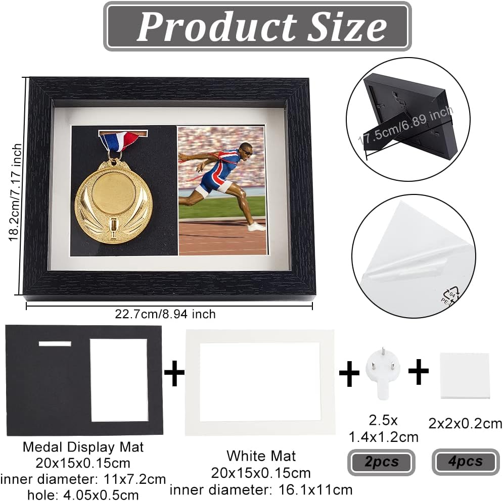 OLYCRAFT Medal Display Shadow Box 6.9x7.2x9 inch Black Medal Display Case Natural Wood Photo Frames with Clear Window for Military Medals Beach Tags Jewelry Pins Pin Enthusiast Collectibles