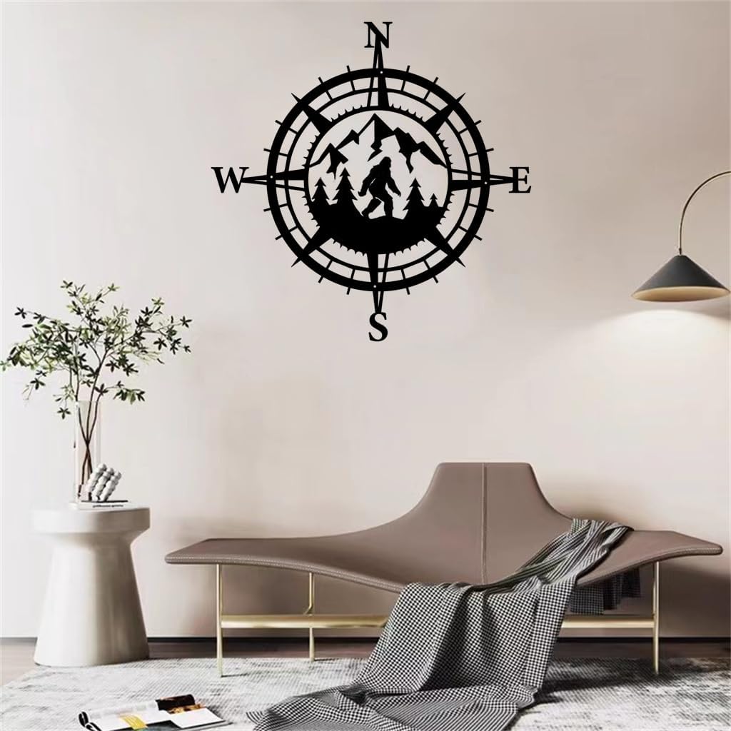 Gemseek Black Metal Bigfoot Wall Decor, Funny Compass Wall Art Sculpture