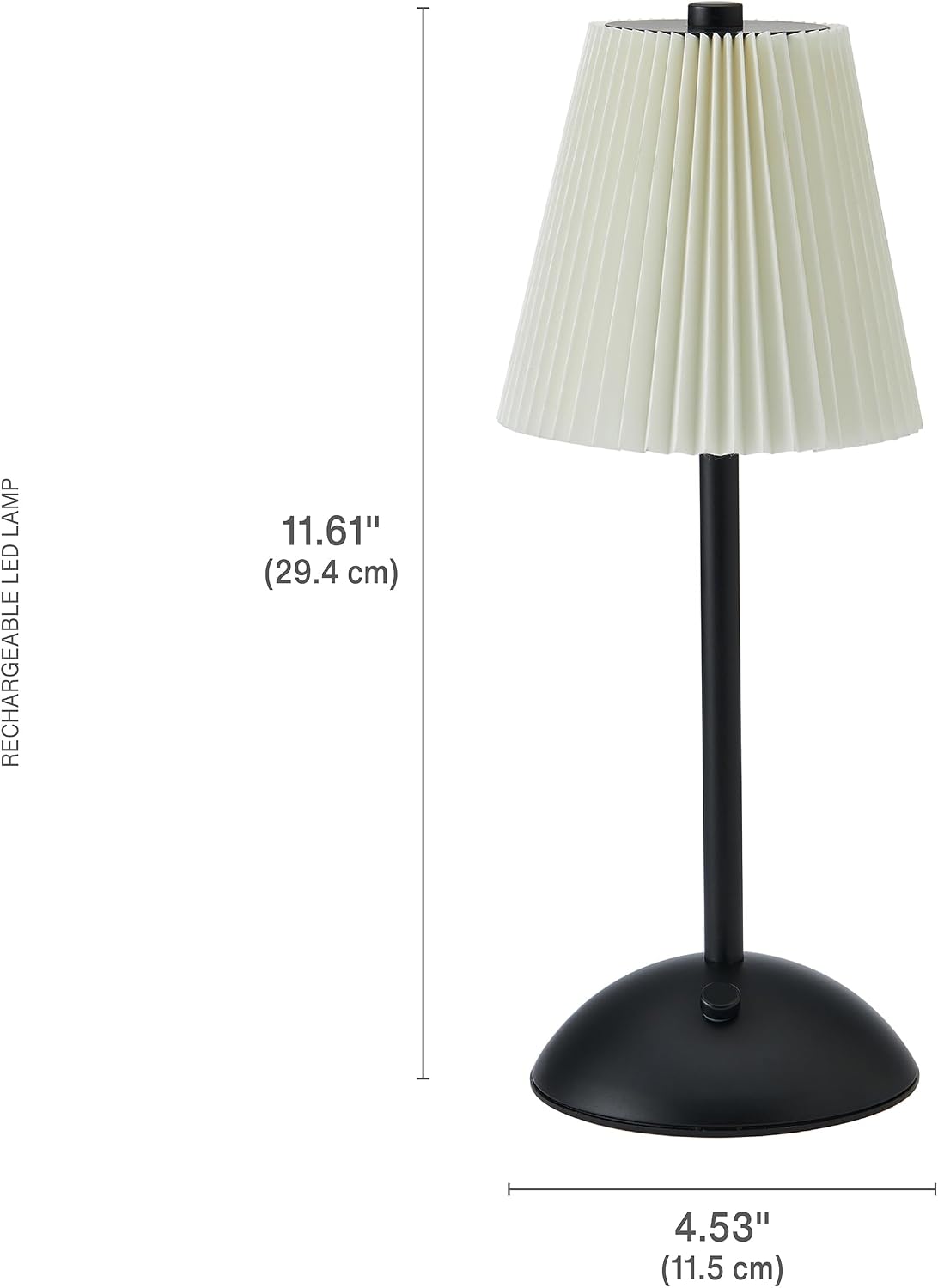 Elements 11.6-Inch Black Rechargeable LED Table Lamp - Touch Control with 3 Light Colors, Stepless Dimming, Metal Construction, 1200mAh Battery, USB-C Charging, Perfect for Home Office and Living Room