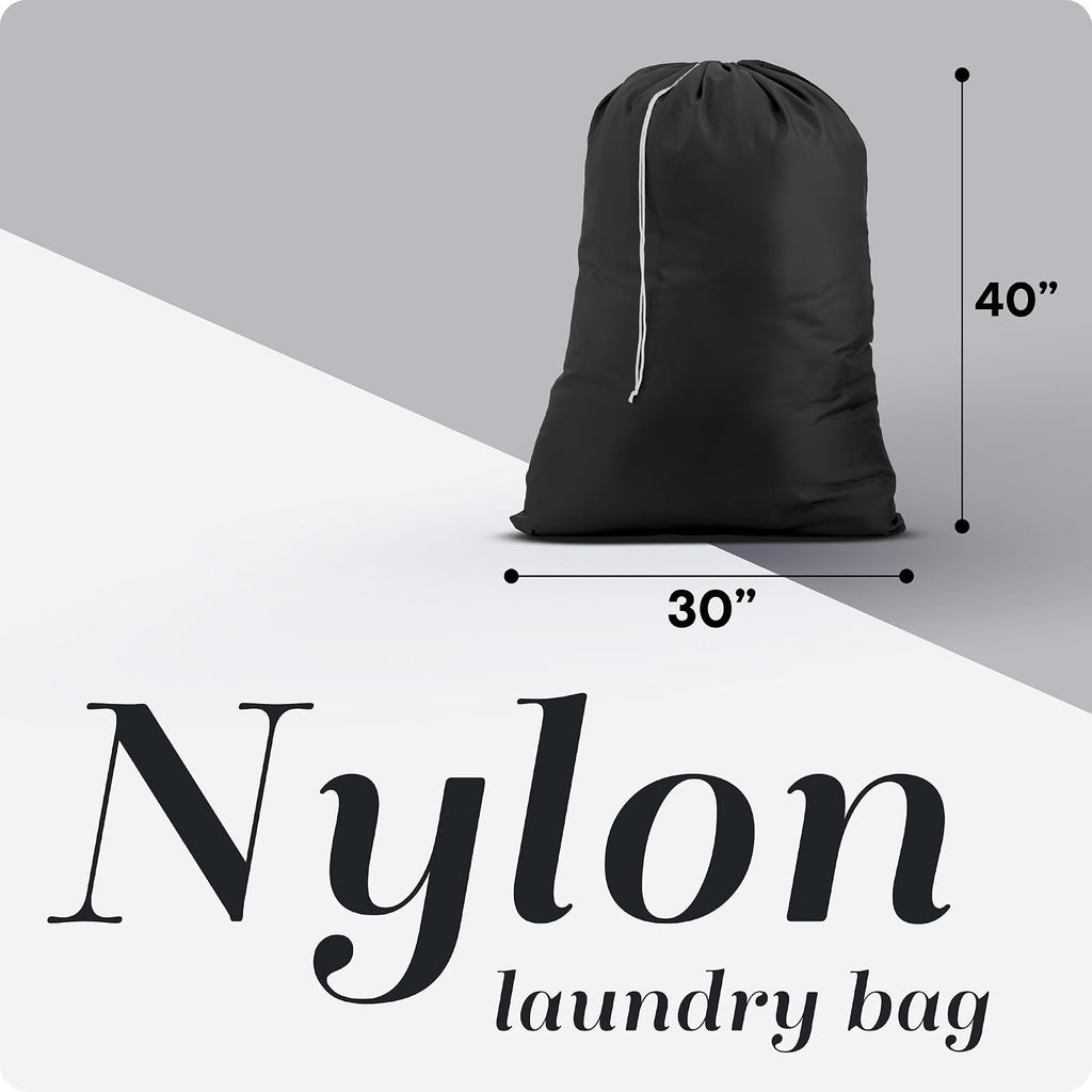 Nylon XL Laundry Bag, Large Capacity with Locking Drawstring, Machine Washable, Fits Laundry Baskets or Hampers, Holds 2 Loads of Clothes (Black, 30" x 40")