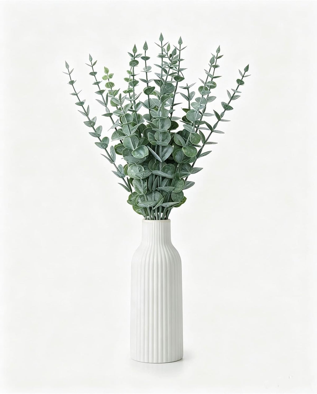 Faux Eucalyptus Stems in Ceramic Vase for Bathroom Counter Decor Artificial Eucalyptus Stems Decor for Coffee Table Fake Greenery Plants for Farmhouse Dining Table Centerpiece