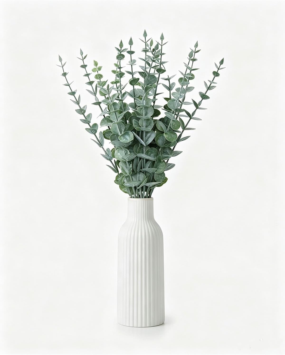 Faux Eucalyptus Stems in Ceramic Vase for Bathroom Counter Decor Artificial Eucalyptus Stems Decor for Coffee Table Fake Greenery Plants for Farmhouse Dining Table Centerpiece